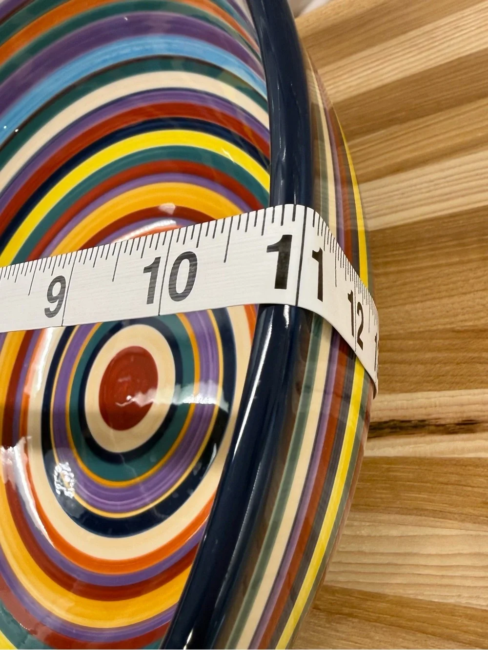 Tabletops Unlimited Havana Ceramic Serving Bowl Multicolor Striped Hand Painted